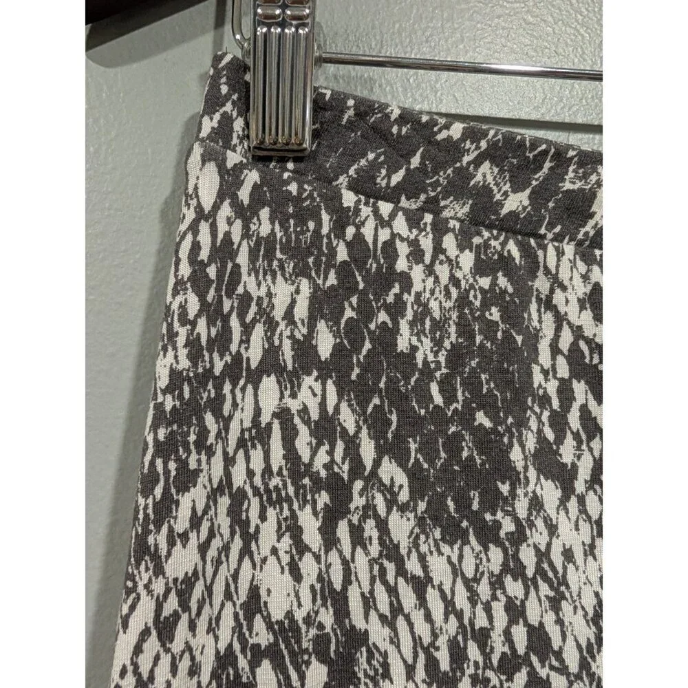 Garnet Hill Women's Gray White Stretchy Maxi Skirt High Side Slit Waist Tie Sz S